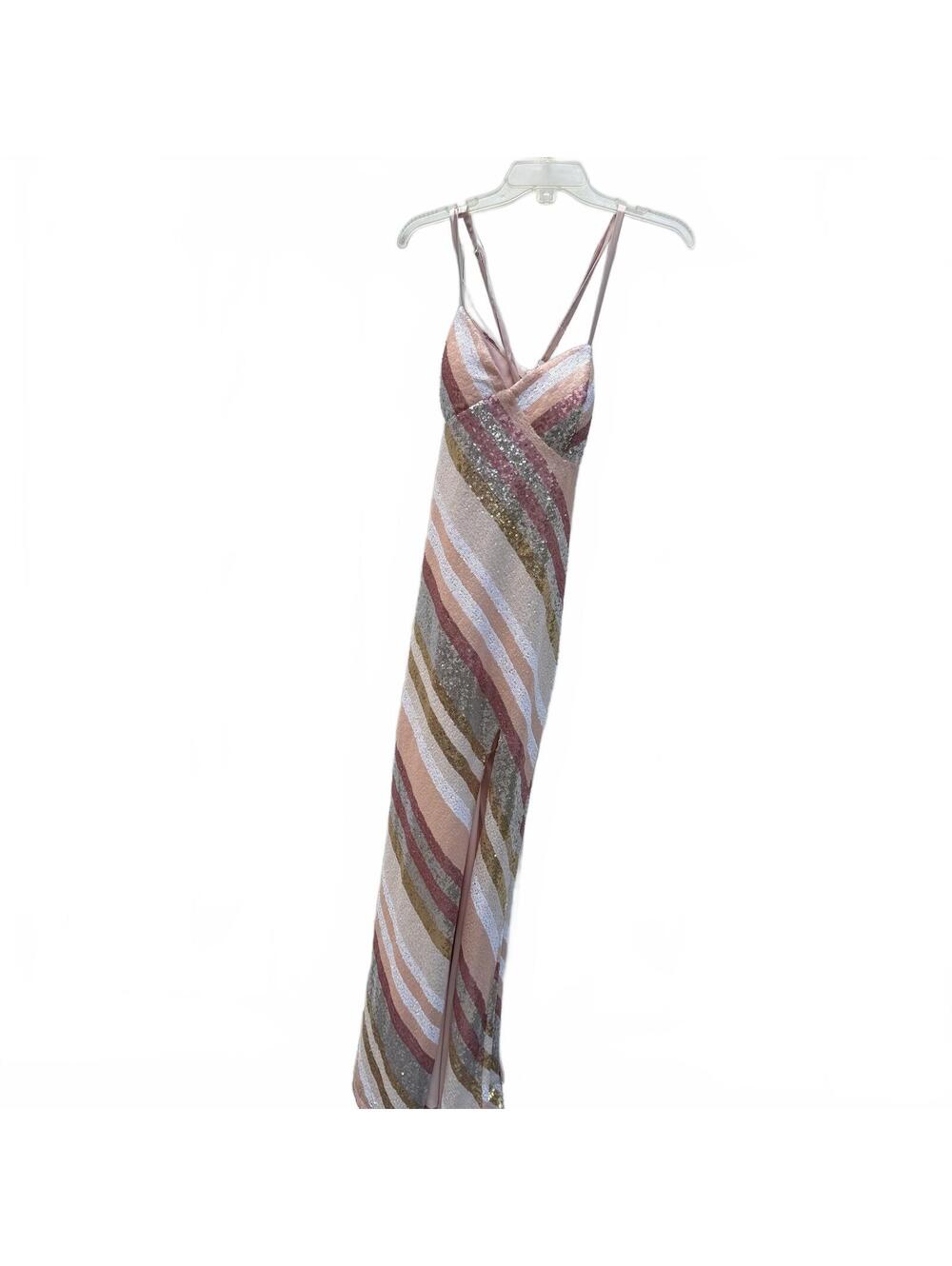 NWT Violet Weekend Sequin Striped Maxi Dress Side Slit Size 13/14 Formal Gown